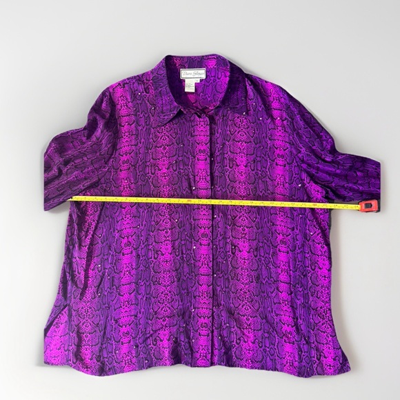 Diane Gillman Silk Pink Fusia Animal Print Embellished Button Up Top Size 2X - Picture 7 of 8